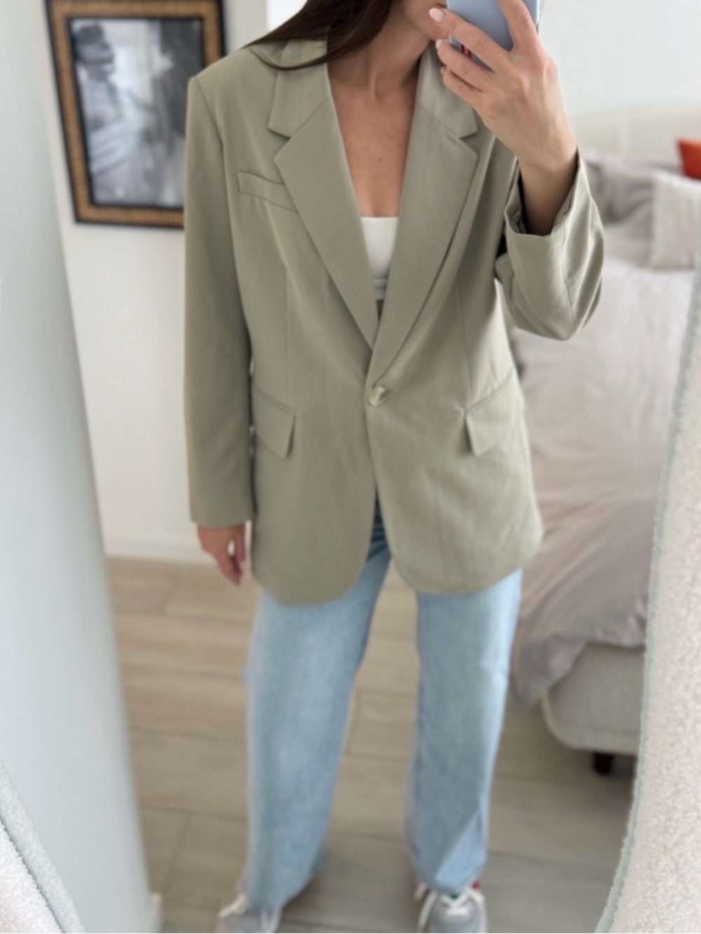H&M Light Sage Single-Button Women's Blazer - Picture 2 of 14